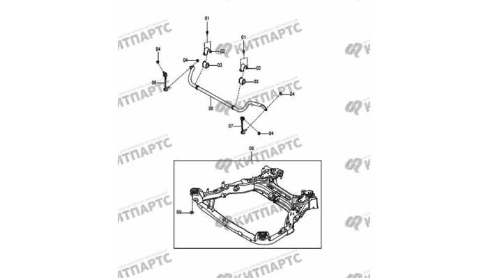 Подрамник и стабилизатор передние FAW Besturn X80